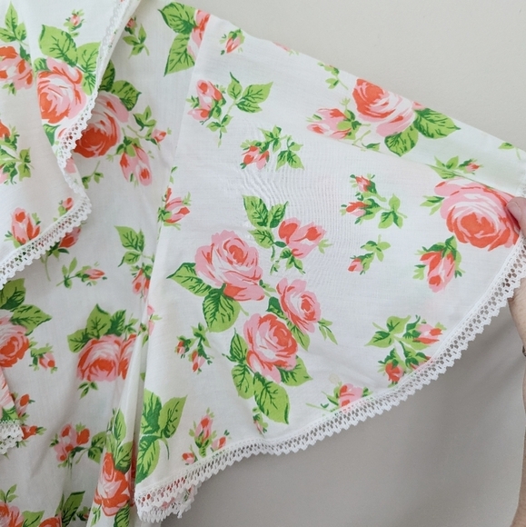 Vintage 70s Prairie Rose Floral Ruffle Long Robe Cottagecore - Picture 11 of 13